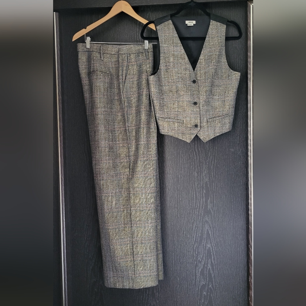 Jason Wu Women's Black and Gray Plaid Pattern Pantsuit, Vest, Trousers, Pants
